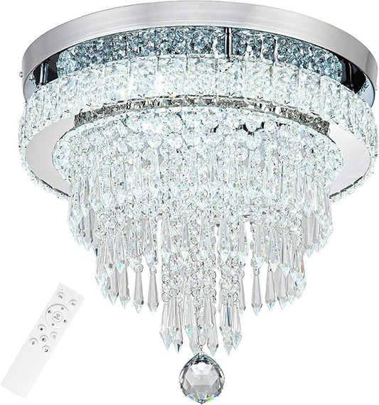 16“ Crystal Chandeliers Round Modern LED Chandelier Light Flush Mount Ceiling Light Fixtures with Remote Control for Bedroom Living Room Dining Room (dimmable)-HomvellaHome