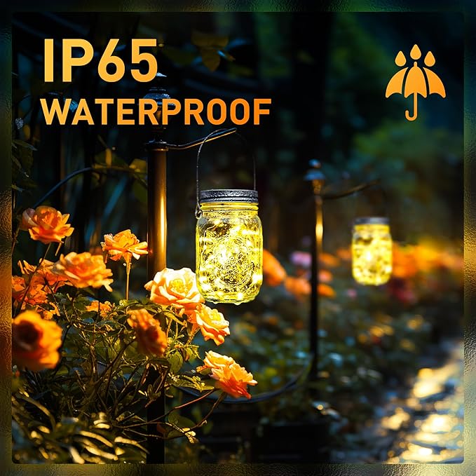 GIGALUMI Solar Mason Jar Lights, 12 Pack 30 Led String Fairy Lights Garden Lights Outdoor Waterproof Metal Lid Hanging Solar Lanterns for Outdoor, Garden, Patio, Lawn, Balcony Decoration-HomvellaHome