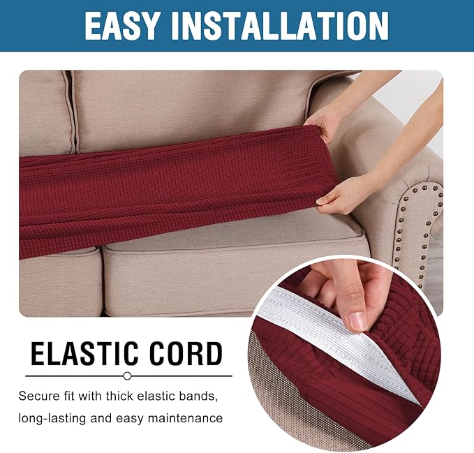 H.VERSAILTEX Super Stretch Individual Seat Cushion Covers Sofa Covers Couch Cushion Covers Slipcover Sets Thick Jacquard Textured Twill Fabric (1 Piece Chair Cushion Cover, Burgundy Red)-HomvellaHome