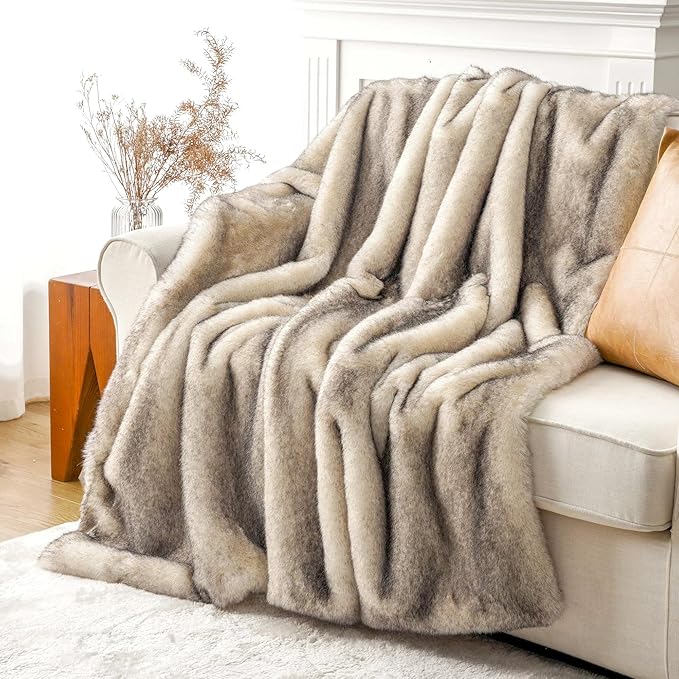 BATTILO HOME Luxury Fluffy Faux Fur Throw Blanket, Cozy Warm Fur Blanket for Couch Sofa, Plush Fuzzy Fur Throws with Long Pile & Brushed Tips, 60"x80"-HomvellaHome
