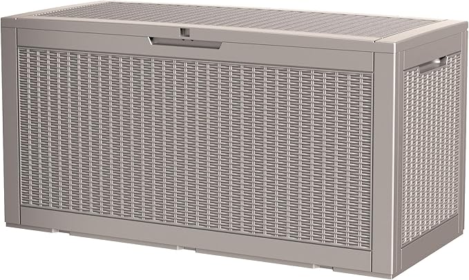 100 Gallon Storage Box, Waterproof Resin Deck Box with Hydraulic Piston Design, Lockable Storage Bench for Package Delivery, Storage Bin for Patio Cushions, Garden Tools, Grey-HomvellaHome