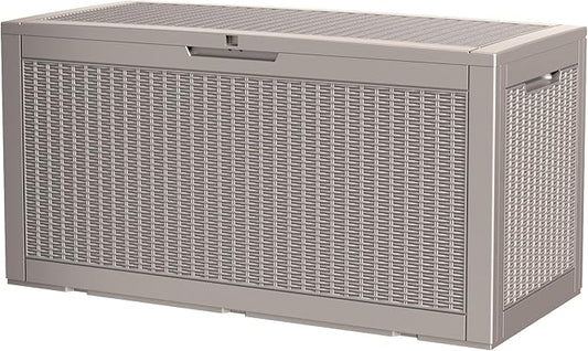 100 Gallon Storage Box, Waterproof Resin Deck Box with Hydraulic Piston Design, Lockable Storage Bench for Package Delivery, Storage Bin for Patio Cushions, Garden Tools, Grey-HomvellaHome