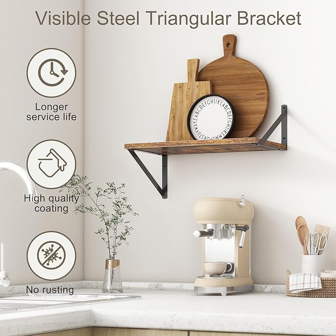 18"W x10"D Floating Shelves, Farmhouse Wall Shelves Home Decor Shelf, Deep Bathroom Shelves with Bracket, 10 Inch Deep Wall Shelf for Living Room, Kitchen, Bedroom, Rustic Brown, Set of 2-HomvellaHome