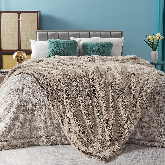 GONAAP Fuzzy Faux Fur Throw Blanket Frosty Brown Super Soft Cozy Plush Fuzzy Shaggy Blanket for Couch Sofa Bed (Frosty Brown, Throw(50"x60"))-HomvellaHome