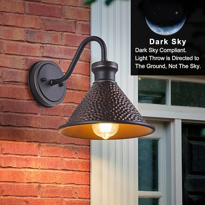 Gooseneck Outdoor Wall Sconce 1-Light E26 Socket Farmhouse Wall Mount Porch & Patio Lights,9.3Inch Width Casting Aluminum Shade,Oil Rubbed Bronze,Easily Installed in Outdoor and Indoor.-HomvellaHome