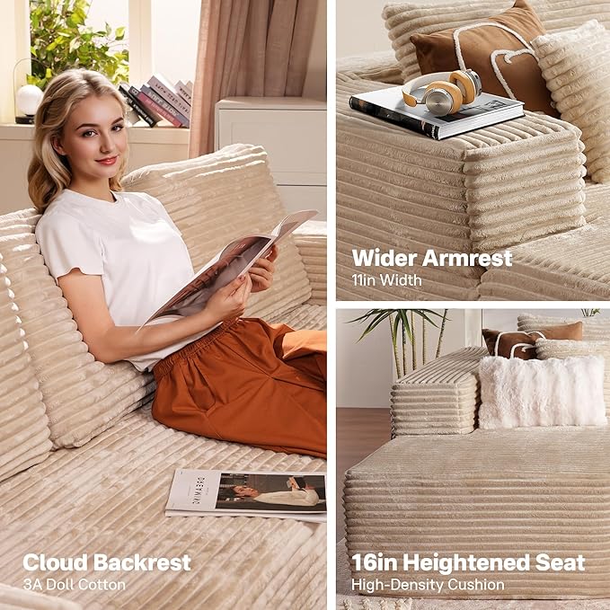 104" Cloud Sectional Couches for Living Room,L Shaped Boneless Couch in A Box,Sleeper Sofa with Comfy Chaise No Assembly Required,Beige-HomvellaHome