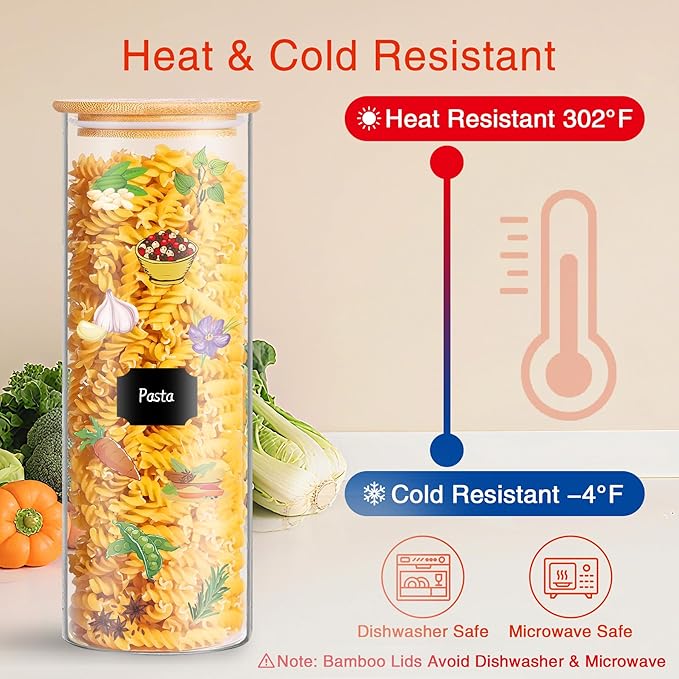 Glass Jars with Bamboo Lids, 72oz 3Pcs Kitchen Glass Containers with Bamboo Lids, Airtight Glass Pantry Storage Containers with Lids for Spaghetti, Pasta, Rice, Nuts, Flour, Bean, Dry Foods-HomvellaHome