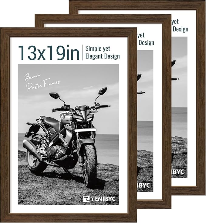 13x19 Picture Frame 3 Pack - Brown Woodgrain, Wood Photo Frame, HD Tempered Glass, Wall Gallery Poster Frame-HomvellaHome