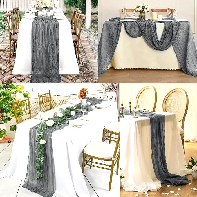12 Pack Gray 10FT Cheesecloth Table Runner Rustic Gauze Fabric Cheese Cloth Table Runner for Wedding Bridal Baby Shower Table Decor 20 x 120 Inch Long Boho Sheer Birthday Party Table Decorations-HomvellaHome