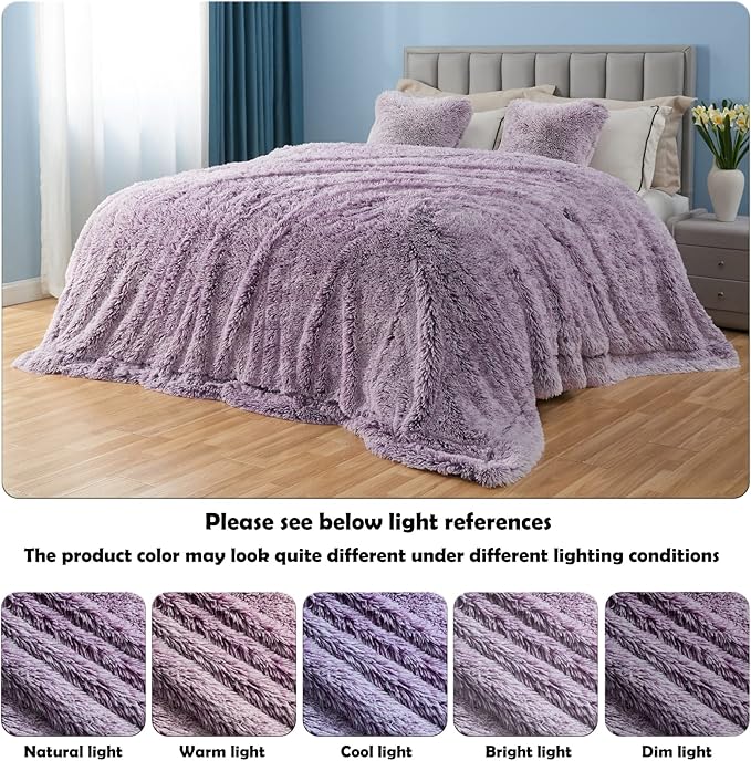 GONAAP Fuzzy Faux Fur Throw Blanket Twin Size Frosty Purple Super Soft Cozy Plush Fuzzy Shaggy Blanket for Couch Sofa Bed (Frosty Purple, Twin(60"x80"))-HomvellaHome