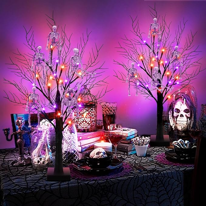 16 Pcs mini skeleton halloween decoration With hemp rope，6”small plastic posable halloween tiny skeleton figurines decor for Halloween Indoor Outdoor Graveyard Decor Haunted House Party Favors-HomvellaHome