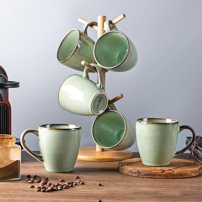GBHOME Ceramic Coffee Mugs Set of 6, 12oz Stoneware Coffee Mugs Set For Dad Mom Women MEN, Light Weight Coffee Cups for Latte/Tea/Beer/Hot Cocoa, Dishwasher & Microwave Safe, Pastel Green-HomvellaHome