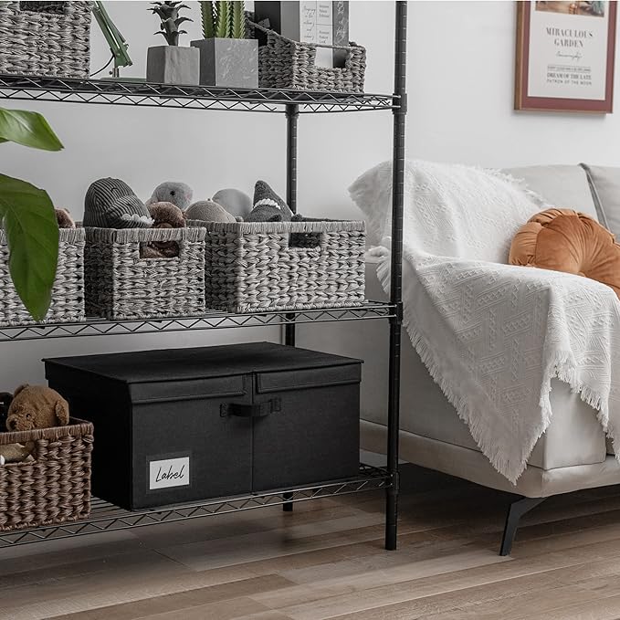 GRANNY SAYS Fabric Storage Bin with Lid, Linen Closet Organizers and Storage Baskets, Large Storage Box, Clothes Bins for Closet Organizing, Jumbo, Black, 1-Pack-HomvellaHome