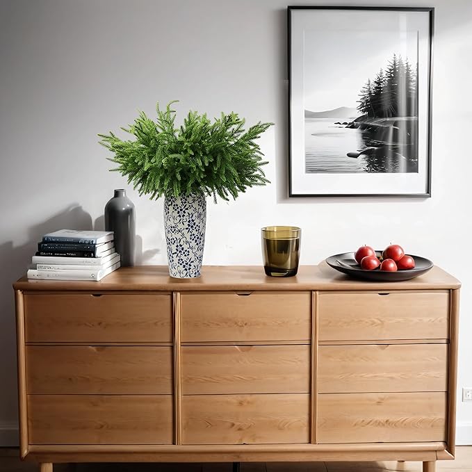 12Pcs Artificial Norfolk Pine Branches 24" Plastic Christmas Plants Decor Faux Greenery Stems Pine Picks Outdoor Faux Plants UV Resistant for Xmas Indoor, Front Porch Home Décor (12, 24inch)-HomvellaHome