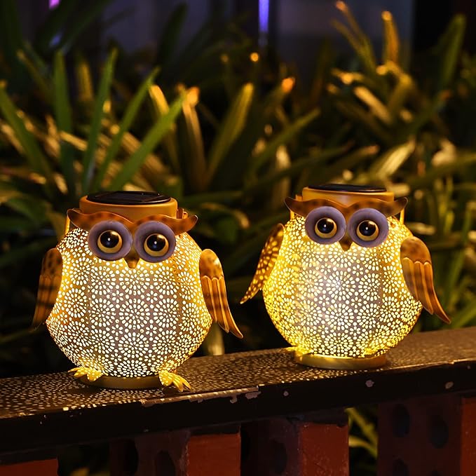 2 Pack Hanging Solar Lanterns - Garden Light Waterproof Metal Decorative Solar Lantern Lights Outdoor for Patio Yard Table Pathway with Owl Pattern-HomvellaHome
