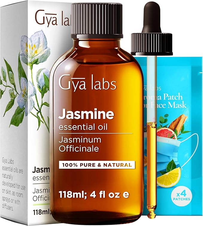 Gya Labs Jasmine Essential Oil for Diffuser - Huge 4 Fl Oz - 100% Pure Natural Jasmine Oil for Diffuser, Skin, Hair, Massages, Aromatherapy & Candle Making Scent-HomvellaHome