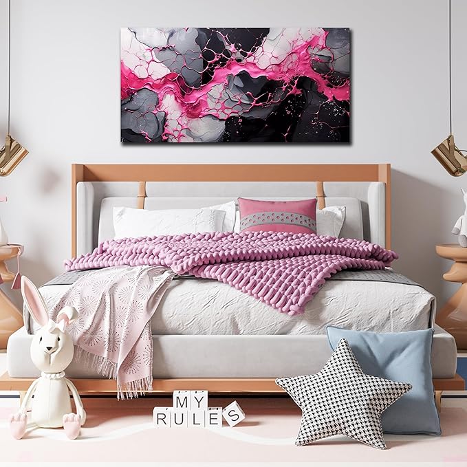 GUGIKA Pink Wall Art for Living Room, Abstract Canvas Wall Decor for Bedroom Decor, Modern Print Paintings, Size 24x48 Inches-HomvellaHome