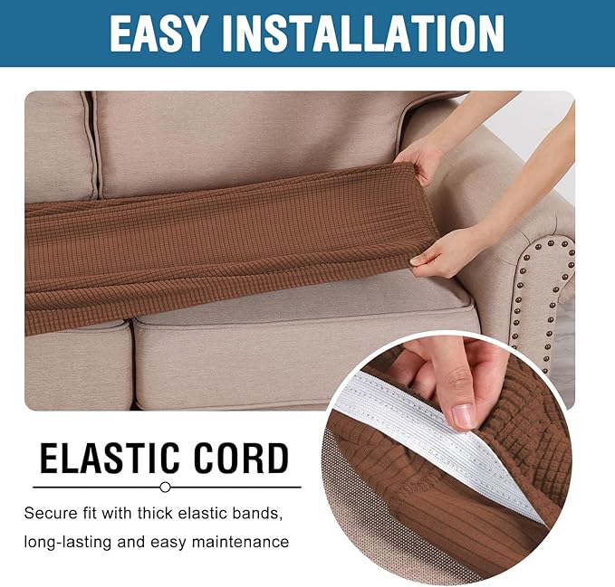 H.VERSAILTEX Super Stretch Individual Seat Cushion Covers Sofa Covers Couch Cushion Covers Slipcover Sets Thick Jacquard Textured Twill Fabric (1 Piece Chair Cushion Cover, Caramel)-HomvellaHome