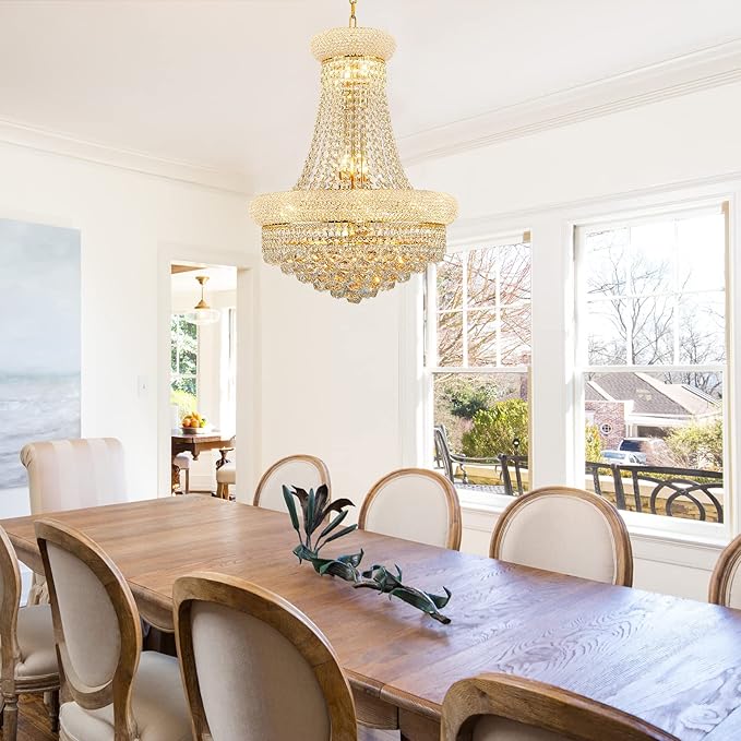 12 - Light Unique Empire Crystal Chandelier for Foyer Entryway Living Room Dining Room Bedroom Entryway Gold Finish-HomvellaHome