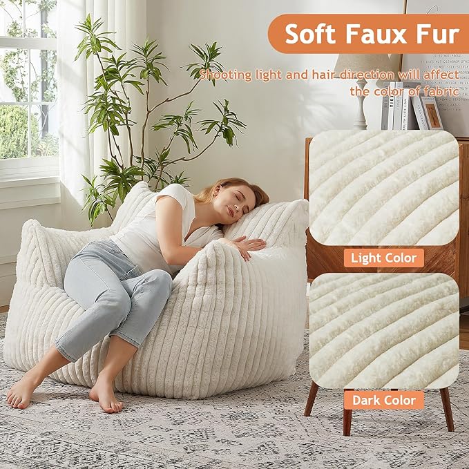 Giant Bean Bag Chairs for Adults with Filling Plush Fluffy Bean Bag Chairs for Teens with Armrests Comfy BeanBag Lazy Couch Sofa Chair for Bedroom Living Room Reading-HomvellaHome