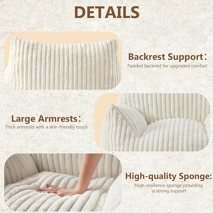 Giant Bean Bag Chairs for Adults Teens, Large Bean Bag Sofa Chairs with Filling Comfy Fuzzy BeanBag Chair with Armrests for Bedroom Living Room Reading-HomvellaHome