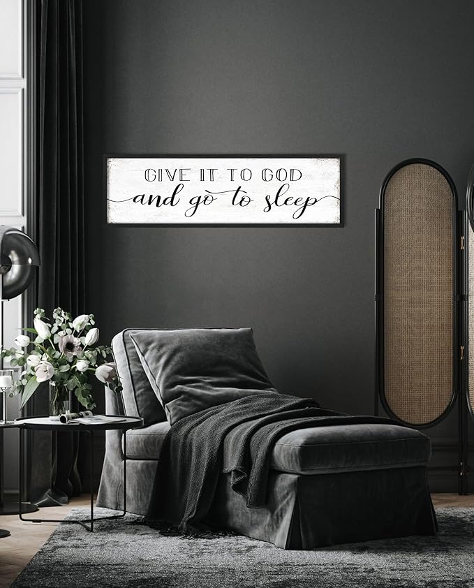 Give It to God and Go to Sleep Sign: Farmhouse Bedroom Wall Decor Above Bed Rustic Country Master Bedroom Framed Hanging Decor Country Plaque 12" x 40"-HomvellaHome