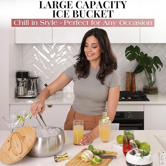 Gusto Nostro 4.1L Insulated Ice Bucket with Lid and Tongs, Double Wall Stainless Steel Ice Bucket Large, BPA Free Ice Bucket for Cocktail Bar, Keeps Champagne, Wine, Beer Chill for Parties-HomvellaHome