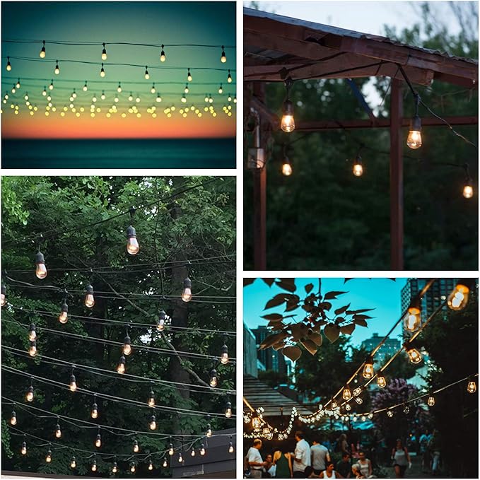 100 Foot Commercial Outdoor String Lights with 50 Suspended Sockets and S14 11 Watt Bulbs (+ 2 Free Spares) - E26 Vintage String Lights for Patio, Yard, Deck, Cafe, Bistro and More-HomvellaHome