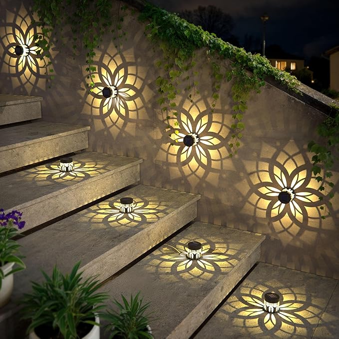 2 Pack Solar Fence Lights Metal Solar Powered Outdoor Wall Deck Step Lights Mandala Theme Waterproof Fence Light for Garden Post Patio Backyard Yard Decor, Gardening Gifts for Women Mom Grandma-HomvellaHome