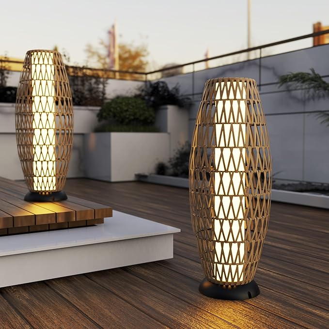 2 Pack Large Patio Solar Powered Lanterns for Garden Outdoor Decorative Floor Lamp Water-Resistant Wicker Lights for Deck Backyard-HomvellaHome