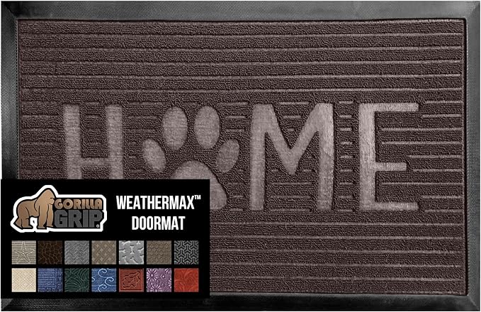 GORILLA GRIP 100% Waterproof All-Season WeatherMax Doormat US Designed Natural Rubber, Stain and Fade Resistant, Low Profile Indoor Outdoor Door Mats, Easy Clean Patio Mat, Espresso Home Paw-HomvellaHome
