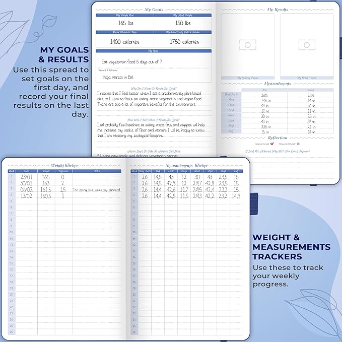 GoGirl Food Journal & Wellness Planner –– Diet & Fitness Diary – Nutrition Journal with Meal, Exercise & Weigh Loss Tracker, A5 (Mystic Blue)-HomvellaHome