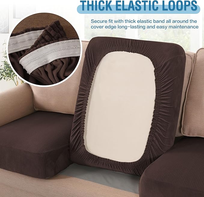 H.VERSAILTEX Velvet Stretch Couch Cushion Cover Plush Cushion Slipcover for Chair Cushion Furniture Protector Seat Cushion Sofa Cover (1 Piece Armchair Cushion Covers, Brown Striped)-HomvellaHome