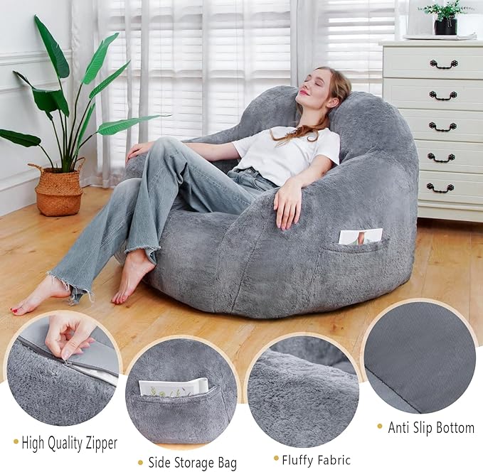 Giant Bean Bag Chair, Oversized Bean Bag Chairs for Adults and Kids, Gaming Chair Stuffed Memory Foam | Storage | Non-Slip, Removable Bean Bag Sofa Comfy Chair for Bedroom, Livingroom-HomvellaHome
