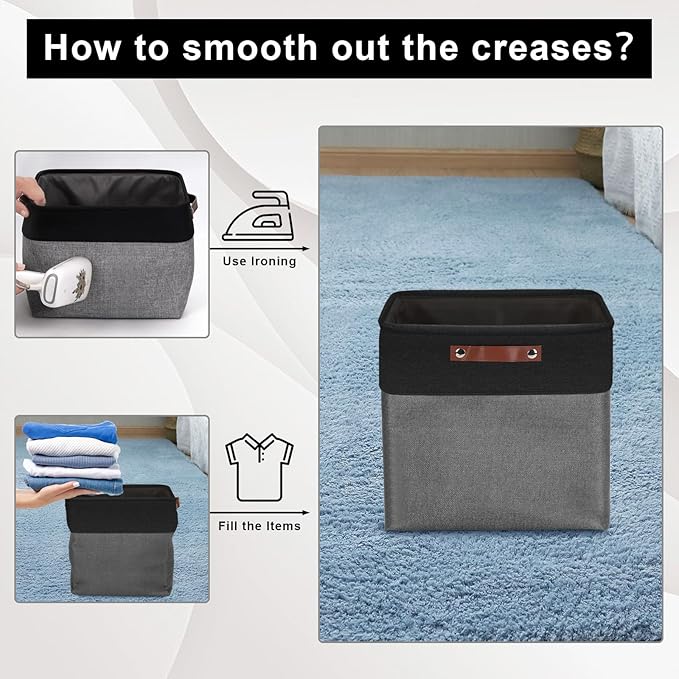 13x13 Cube Storage Bins, Collapsible Fabric Storage Box, 4 Pack Closet Baskets with Handles for Organizing, Shelf, Toys, Clothes, Home, Office, Nursery (Grey&Black)-HomvellaHome