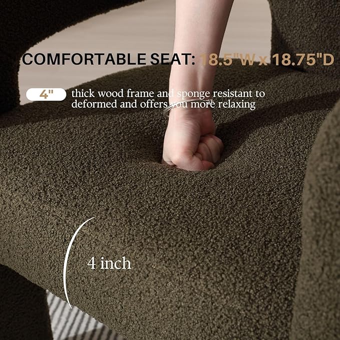 Green Sherpa Dining Chairs Set of 4, Modern Barrel Dining Room Chairs Upholstered Faux Fur Accent Chair with Arms and Round Back for Living Room Kitchen Armchair No Assembly Needed-HomvellaHome