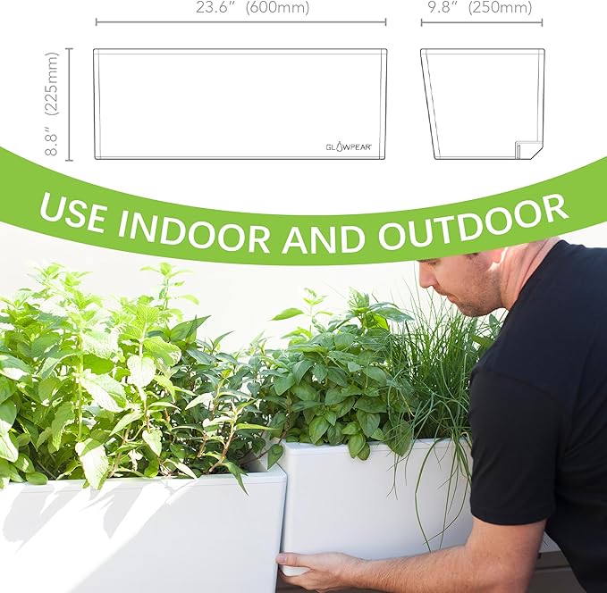 Glowpear Self Watering Railing Planter Box - 23.6", White - UV Stable, Scalable Plant Pot with Water Gauge, Indoor Outdoor for Vegetables, Flowers, Herbs, and Succulents-HomvellaHome
