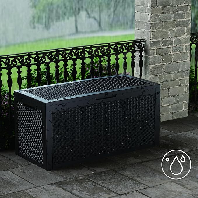 100 Gallon Double-Wall Resin Deck Box - Lockable Waterproof Outdoor Storage Box, 1000lbs Capacity & Doubles as Seating for Patio Furniture - Garden Tools, Pool Accessories (Black)-HomvellaHome