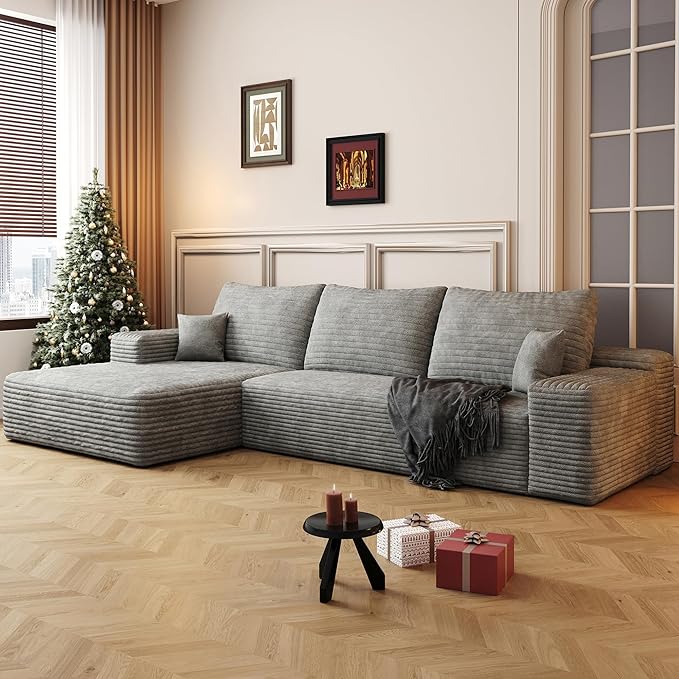 108" Sectional Couches for Living Room Modern Modular Sofa with L-Shape Couchs Upholstered Boneless Couch Deep Seat Sectional Couch with Chaise (Grey, Left Facing Chaise+2Seaters)-HomvellaHome