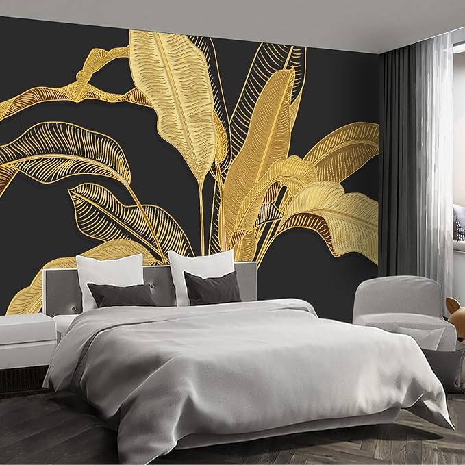 Gold Banana Leaf Wall murals Peel and Stick Wallpaper for Bedroom Living Room - 108"x157"-HomvellaHome
