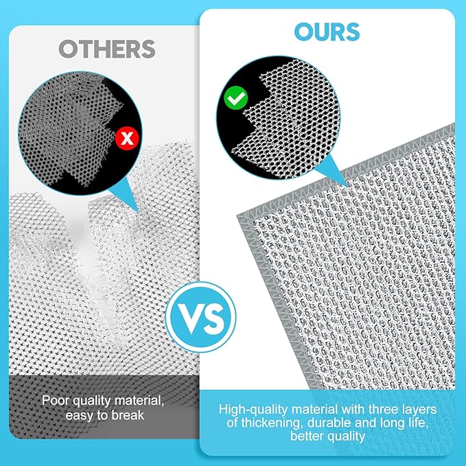 10 Pcs New Upgraded 3 Layers Non Scratch Wire Dishcloth, Multipurpose Wire Dishwashing Rags, Wet & Dry for Cookware, Sinks, Dishes, Stoves & Fireplaces 9.87“ x 9.87”-HomvellaHome