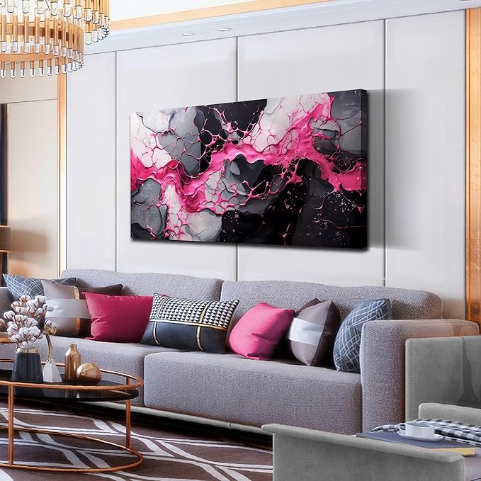 GUGIKA Abstract Wall Art for Living Room, Pink Canvas Wall Decor for Girls Bedroom Decor, Pigment Texture Print, Size 29x59 Inches-HomvellaHome
