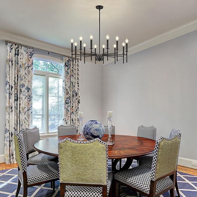 12 Light Black Chandelier Light Fixture, Modern Farmhouse Chandeliers for Dining Room Light Fixture, Metal Candle Pendant Chandelier for Foyer Entryway Stairs Living Room Bedroom Kitchen-HomvellaHome