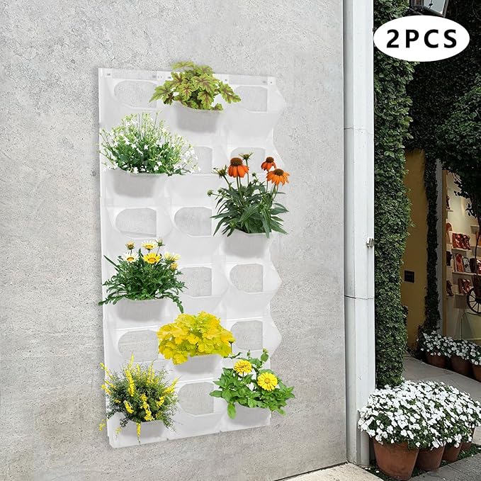 12Pieces 3-Pot Wall Planter Vertical Garden Plant Walls Wall Mounted Vertical Planter with Water-Storage Layer Stackable Wall-Mounted Flower Pot for Gardens, Balconies 180.78lbs Total Capacity (White)-HomvellaHome