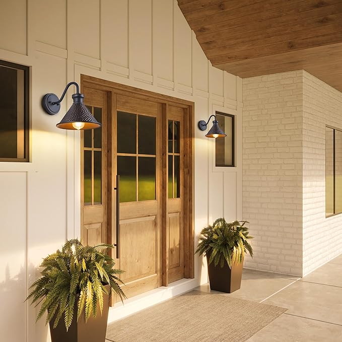 Gooseneck Outdoor Wall Sconce 1-Light E26 Socket Farmhouse Wall Mount Porch & Patio Lights,9.3Inch Width Casting Aluminum Shade,Oil Rubbed Bronze,Easily Installed in Outdoor and Indoor.-HomvellaHome