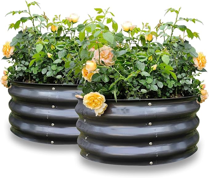 GARDMAX 2 Pack 2x2x1FT Galvanized Round Raised Garden Bed Kit, Metal Planter Boxes Outdoor with Easy Assembly, Large Garden Bed for Vegetables, Fruits, Flower, Herbs Dark Gray-HomvellaHome