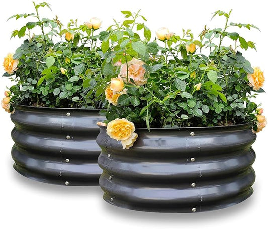 GARDMAX 2 Pack 2x2x1FT Galvanized Round Raised Garden Bed Kit, Metal Planter Boxes Outdoor with Easy Assembly, Large Garden Bed for Vegetables, Fruits, Flower, Herbs Dark Gray-HomvellaHome