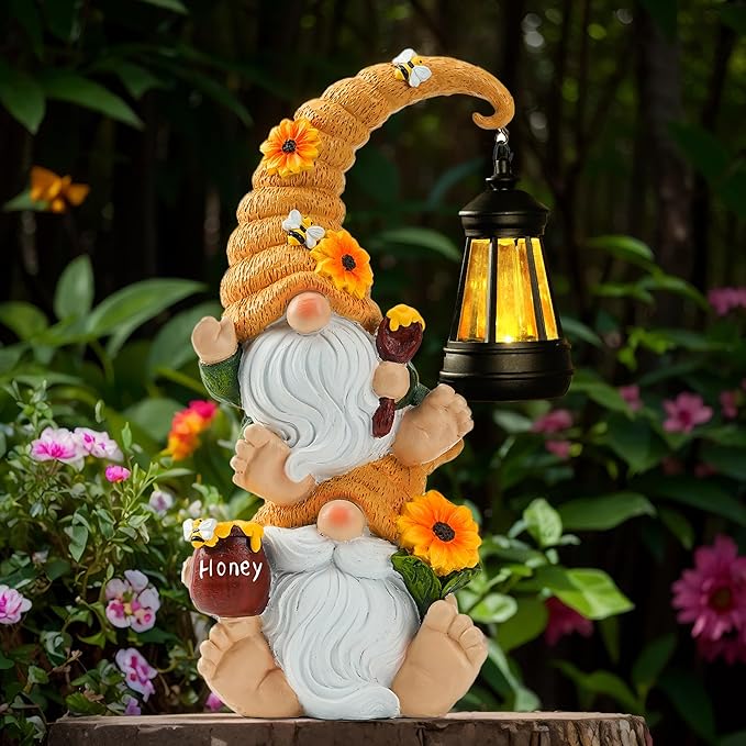 Garden Gnome Statue with Solar Lights – Large Outdoor Sculptures for Patio, Lawn, Yard – Ideal Gifts for Moms, Women, Grandma, Mothers Day, Birthdays, – Funny Double Gnomes Decoration for Housewarming-HomvellaHome