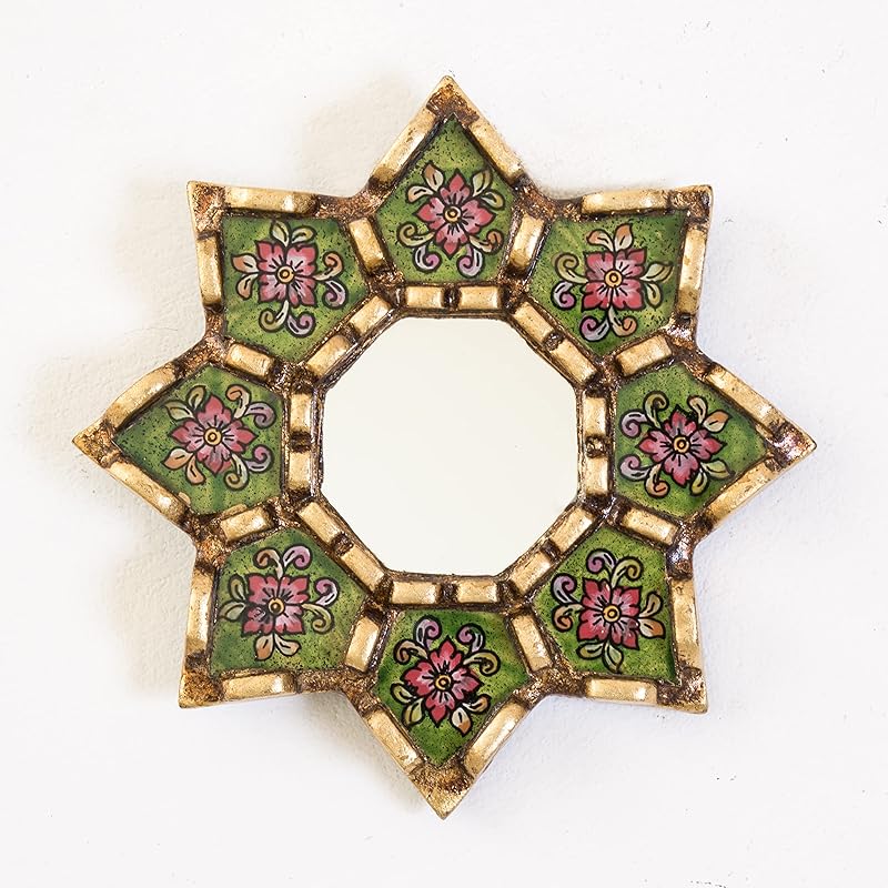 Small Decorative Wall Mirror set of 3 - Accent mirrors of 6in for wall decor, Peruvian Mirrors Vanity with bronze leaf-HomvellaHome