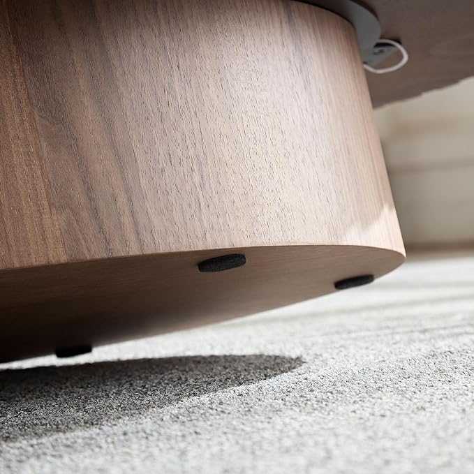 Oval Coffee Table for Living Room, Modern Fluted Coffee Tables with Pedestal Base, Handcrafted Centre Tea Tables Easy Assembly-43.7" Walnut-HomvellaHome